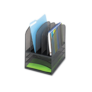 Safco® Onyx Mesh Desk Organizer With Five Vertical And Three Horizontal Sections, Letter Size Files, 11.5" X 9.5" X 13", Black freeshipping - TVN Wholesale